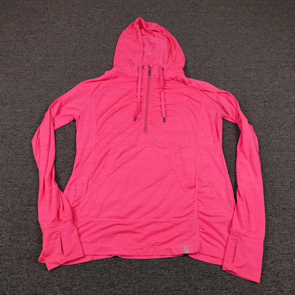 Tangerine Hoodie Womens Medium Pink 1/4 Zip Pullover Thumbholes Pockets Athletic